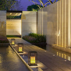 Traditional Asian Outdoor Light with Rectangular Frame and Patterned Lampshade