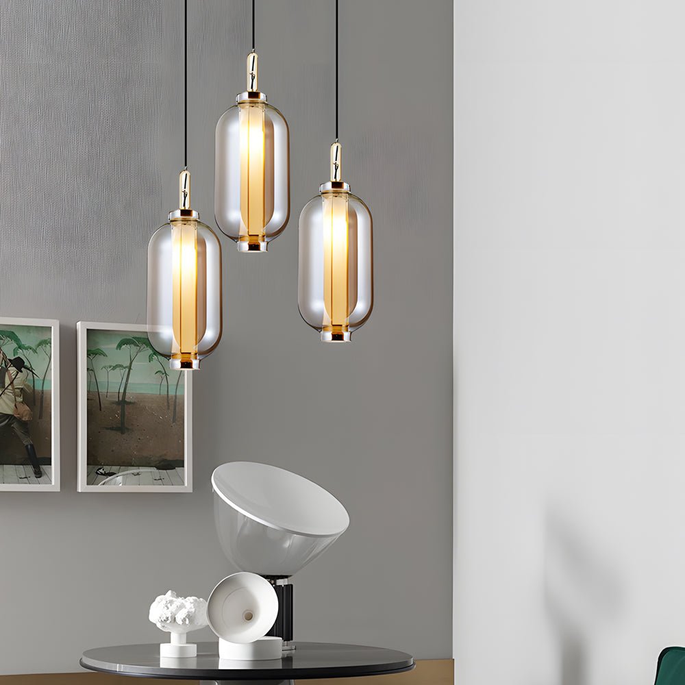 1-Light Amber Glass Shade Post-Modern Pendant Lights Hanging Lamp