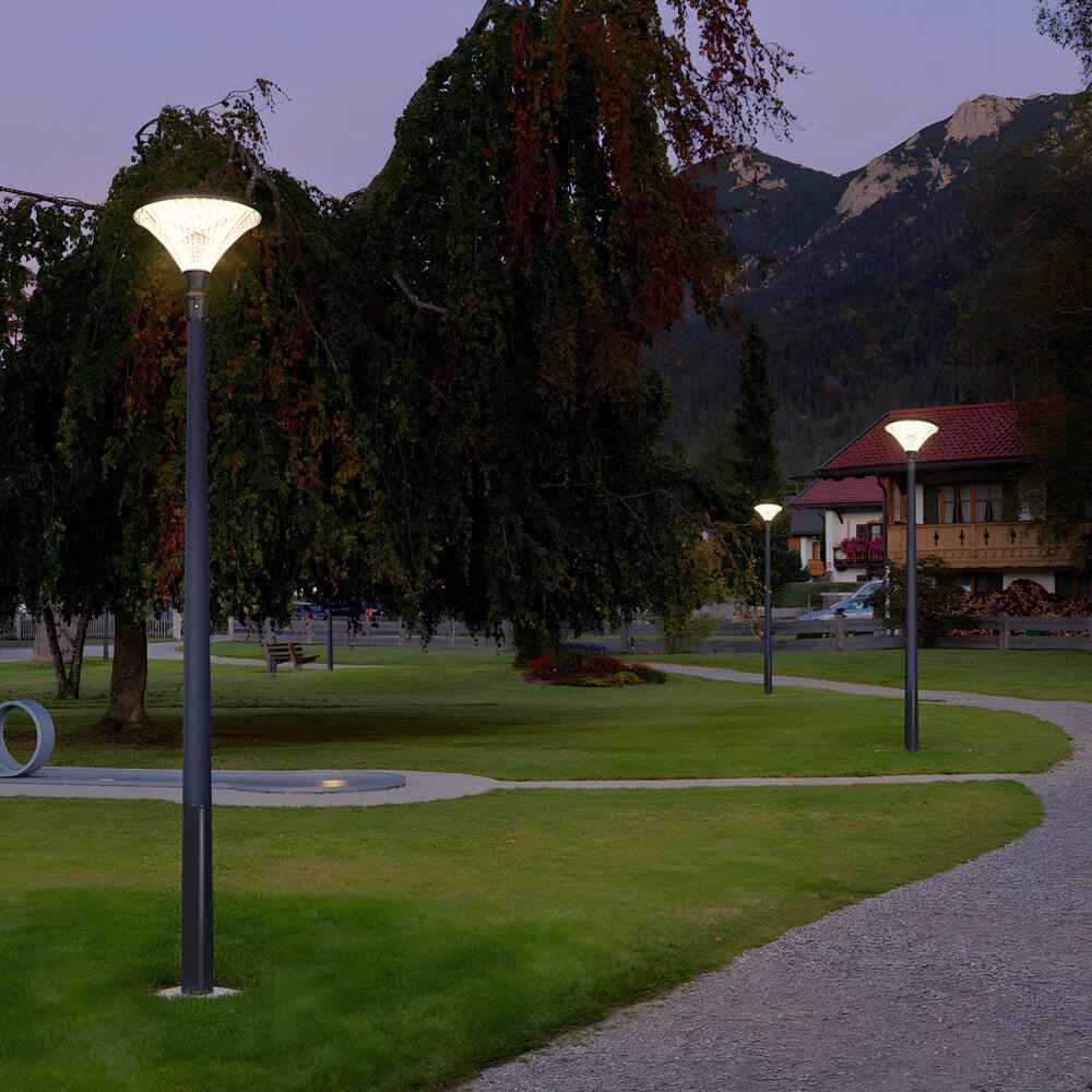 1-Light Black Outdoor LED Solar Lamp Post and Pole Street Light