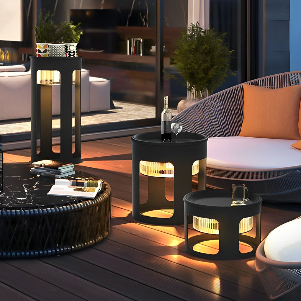 Round Table Lamp with Under-Table Lighting Solar-Powered LED Outdoor Light