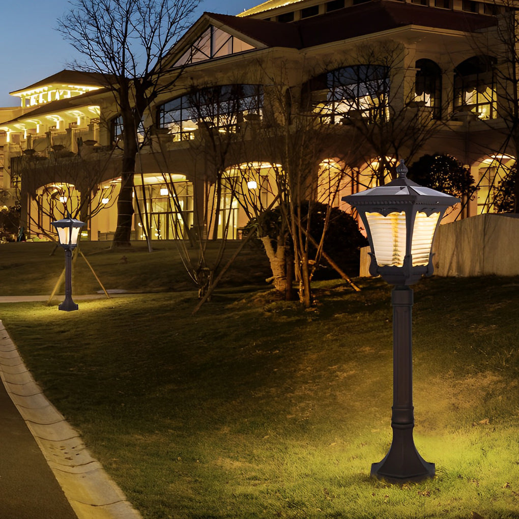 Ornate Top Vintage Solar LED Lawn Lamp in Elegant Coffee Gold Finish