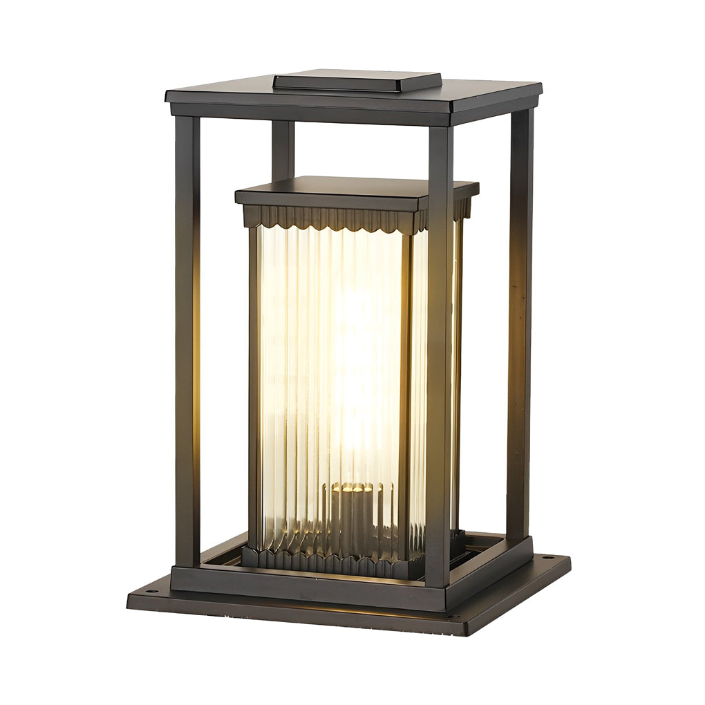 Intelligent Lighting Square Black Solar Lawn Lights with Ribbed Glass Pathway Lights