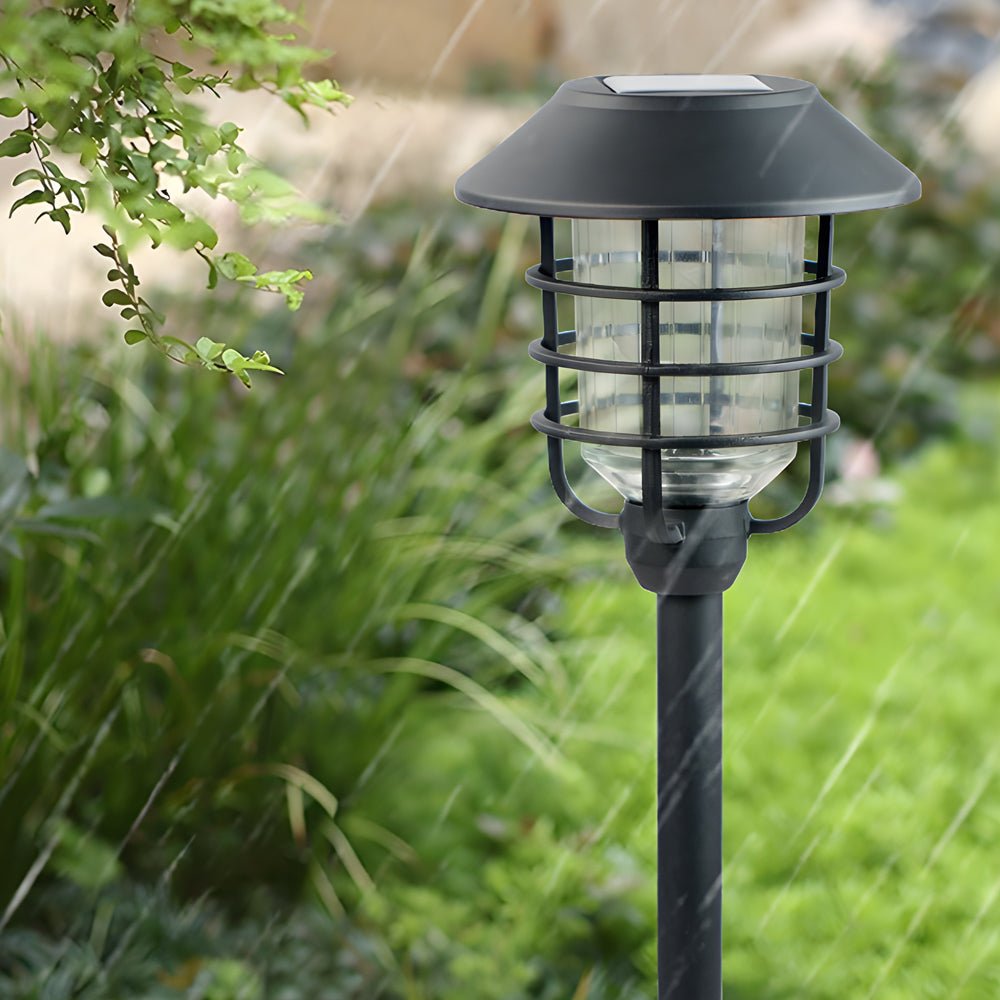 22.8-inch Solar Pathway Lights with Hat Top and Wire-Circled Lampshade