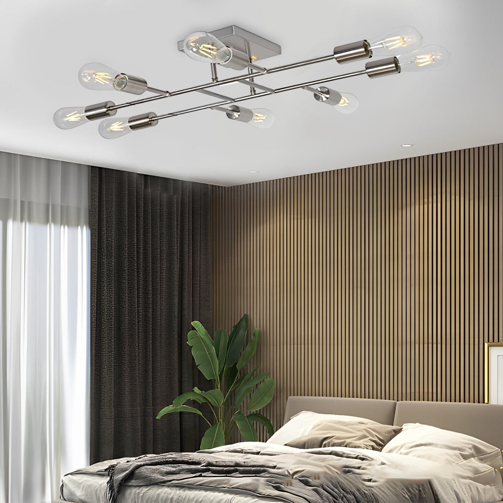 8-Light Antique Brass Vintage LED Semi Flush Mount Ceiling Light