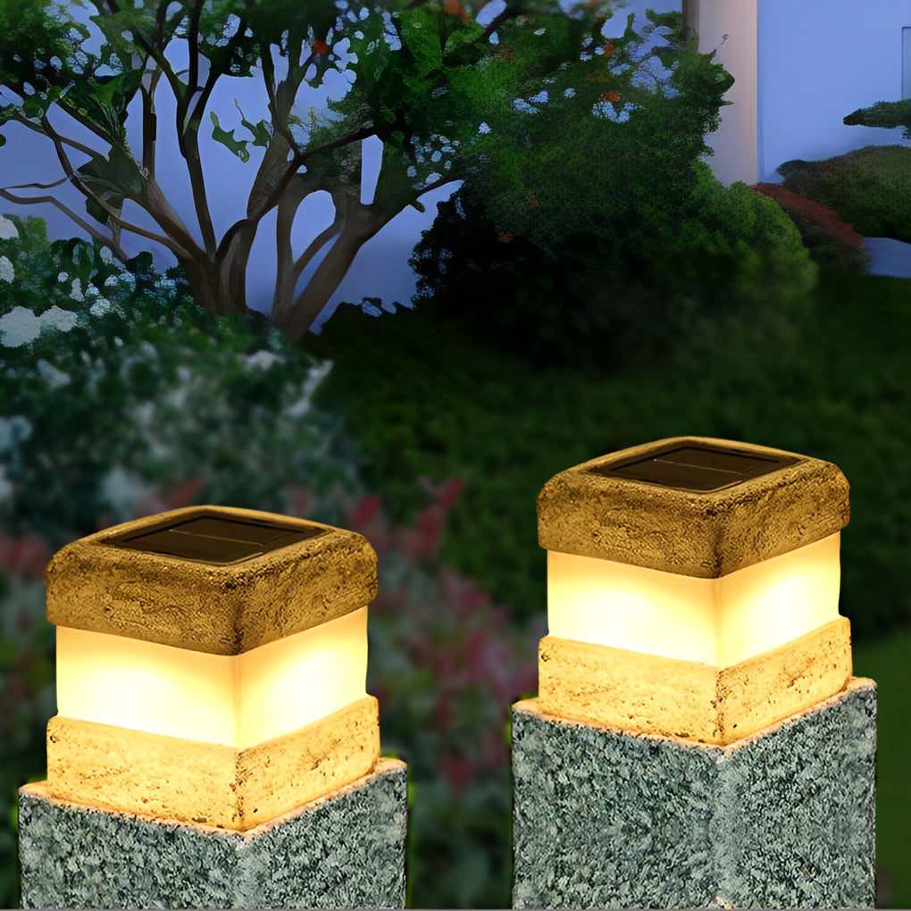 Sleek Square Resin Solar LED Garden Lamp