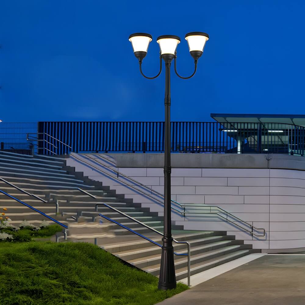 3-Light Black Finish Traditional Outdoor Street Lights with Post Top