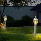 Hardwired Retro Aluminum Pathway Light with Caged Aluminum & PC Lampshade