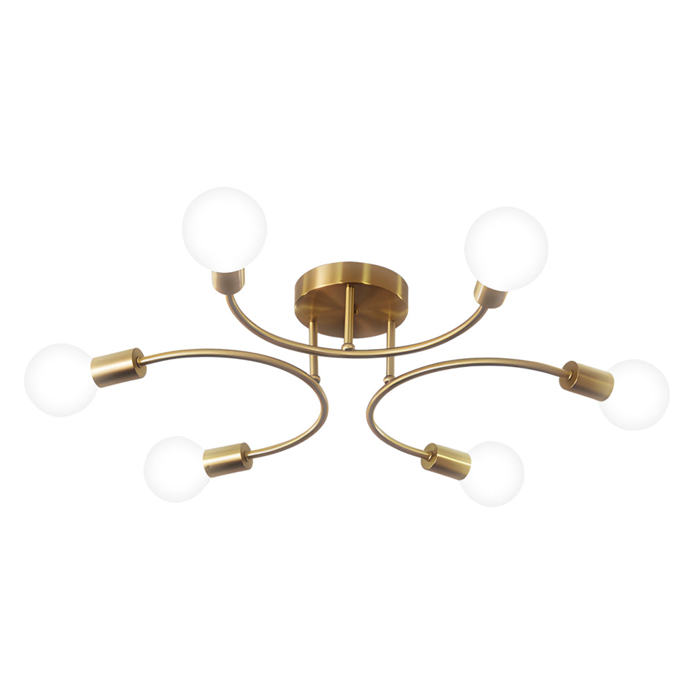 Flush Mount Gold Ceiling Light Curved Arm Modern Iron Light