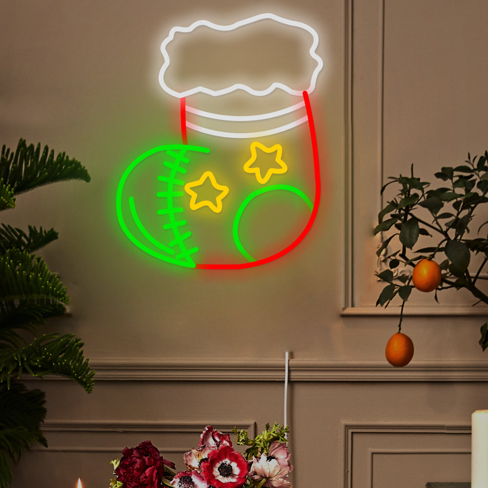 1 Piece Christmas Socks Decor Acrylic Artwork LED Neon Signs Lights