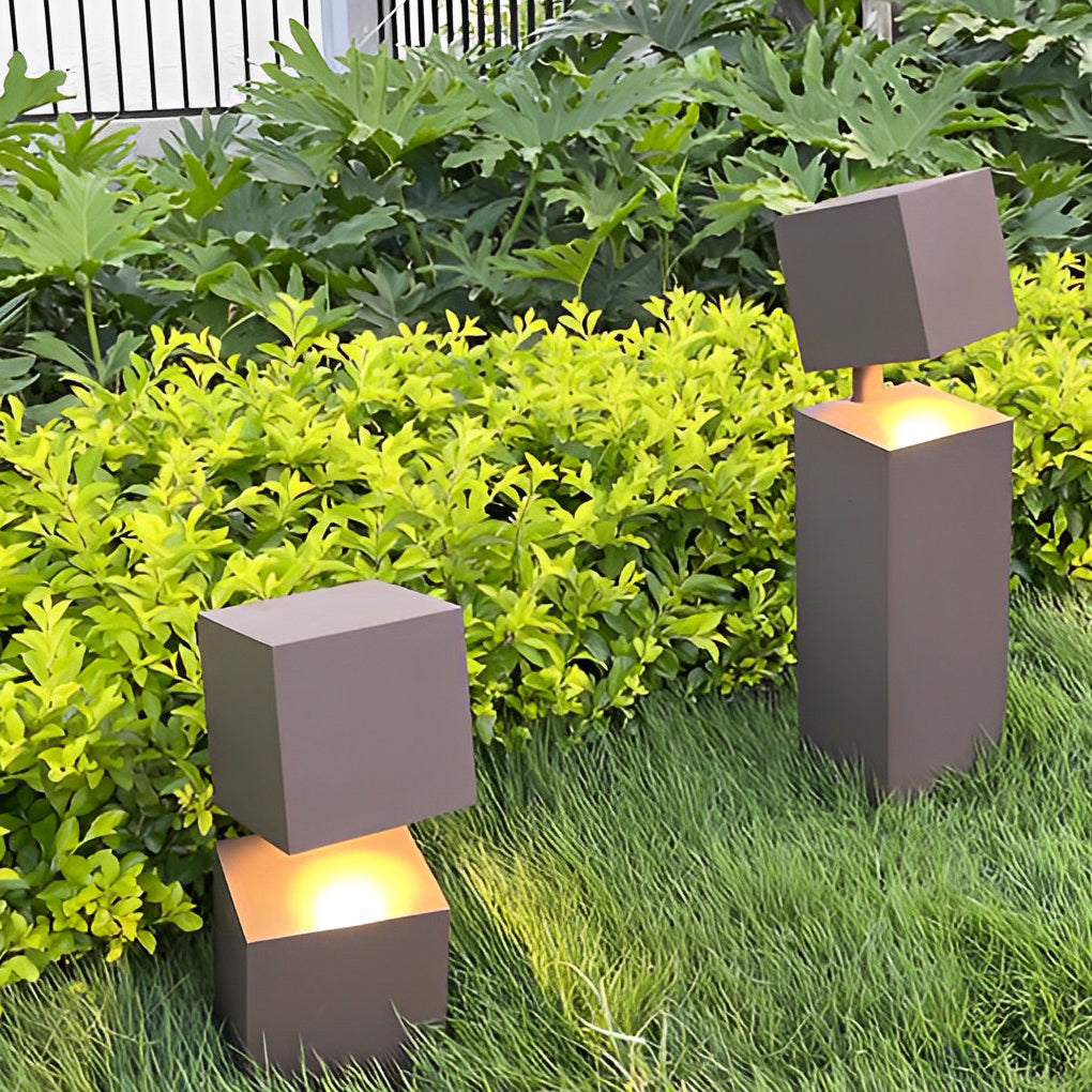 Modern Black Geometric Solar Lawn Light Waterproof & LED Illumination