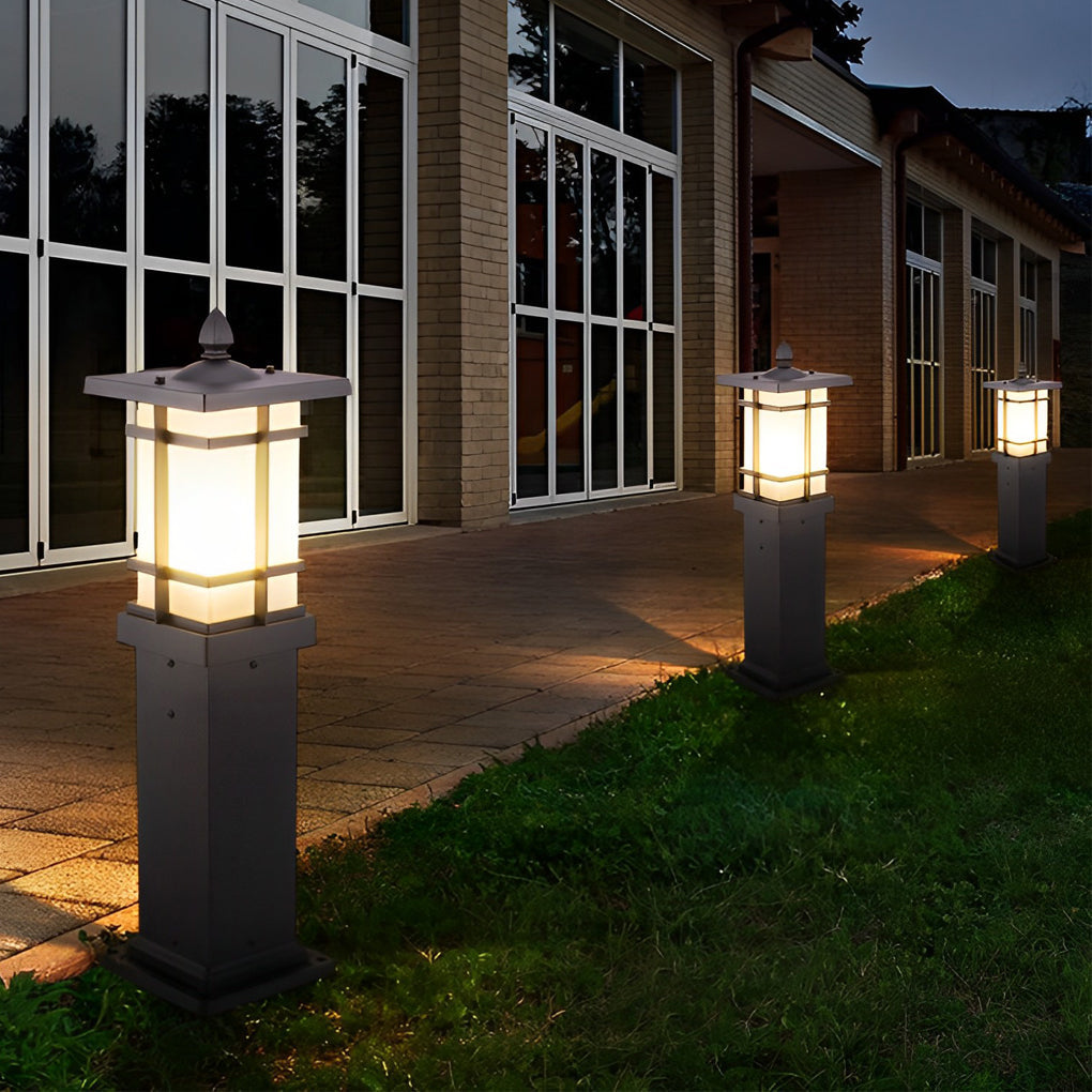 Modern Solar LED Bollard Lights with Ancient Asian Style Top Waterproof Outdoor Light