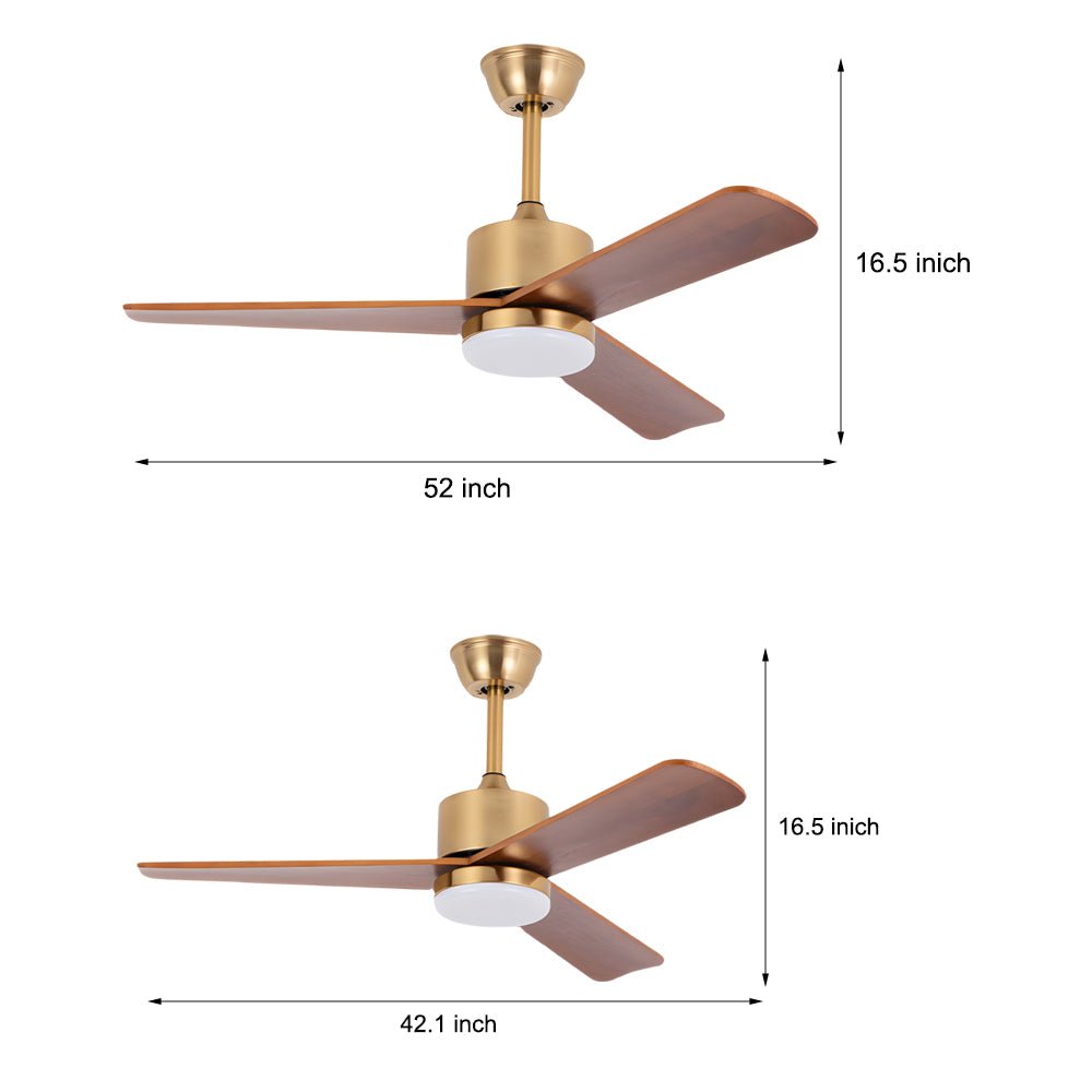 42/52 LED 3-Blades Wood Ceiling Fan Light with Remote