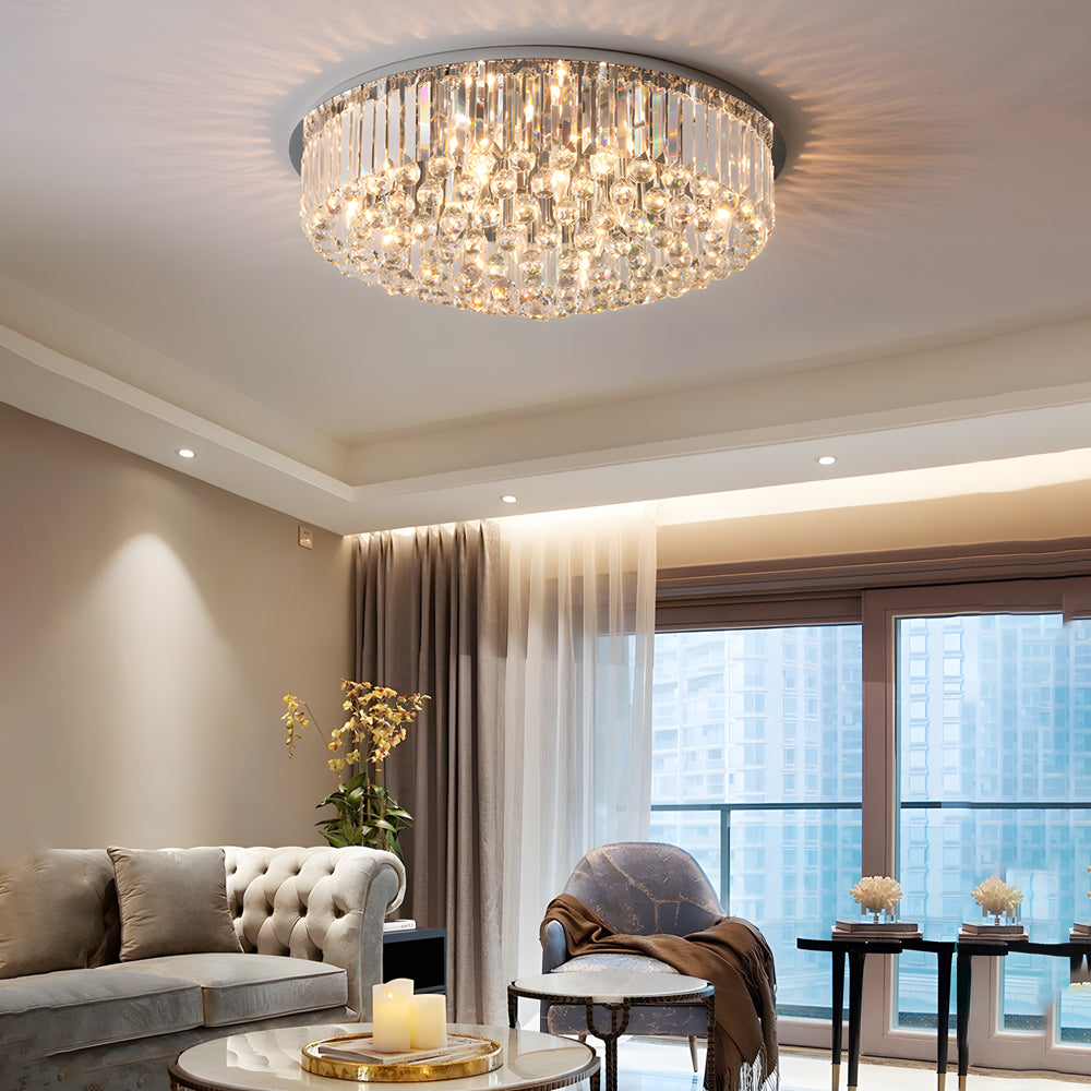 Round Crystal Flush Mount Light Luxury Modern Ceiling Light