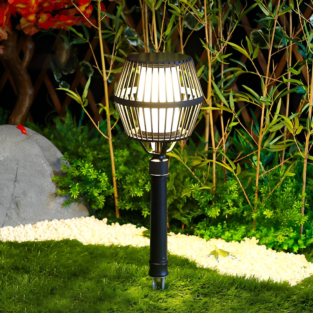 Modern Matte Black Solar Caged Lanterns