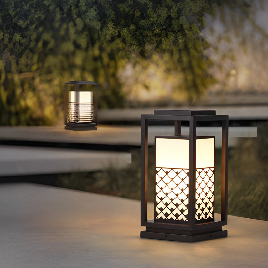 Retro Black LED Solar Lawn Lamp Patterned Pathway Lights for Outdoors