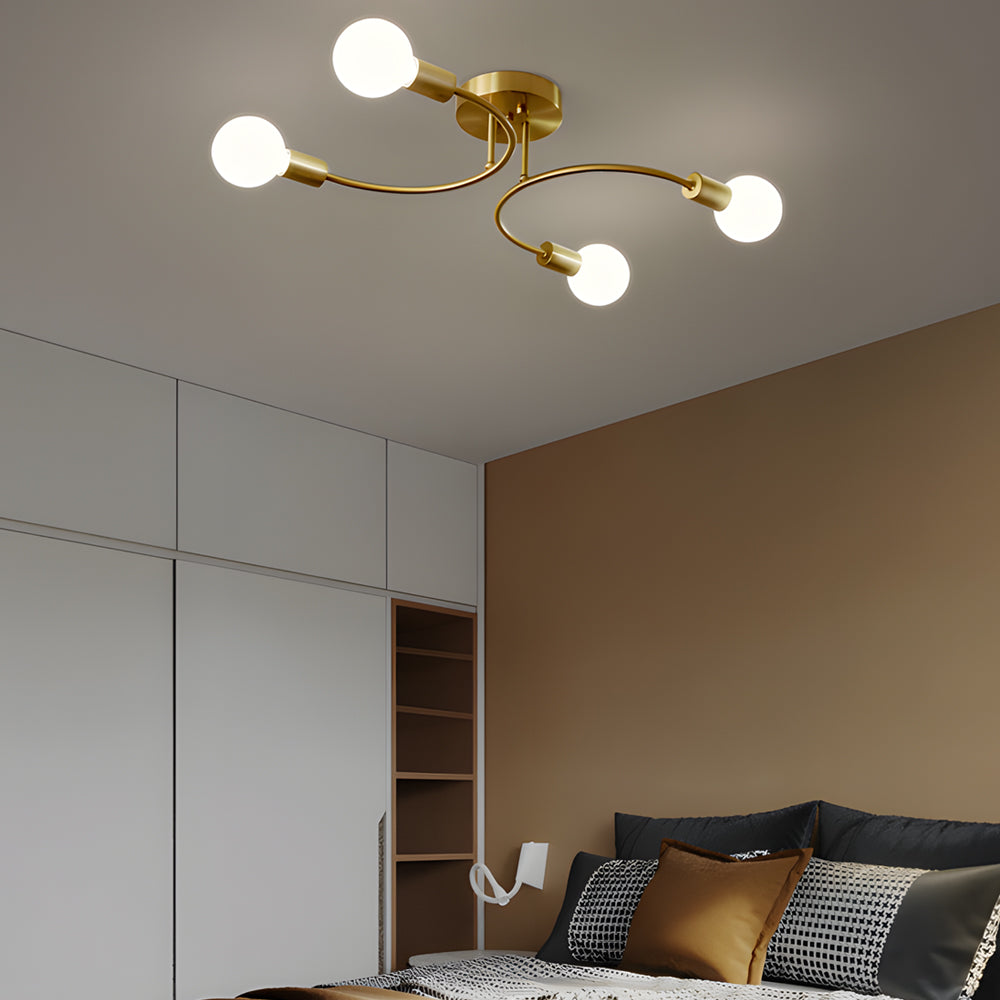Flush Mount Gold Ceiling Light Curved Arm Modern Iron Light
