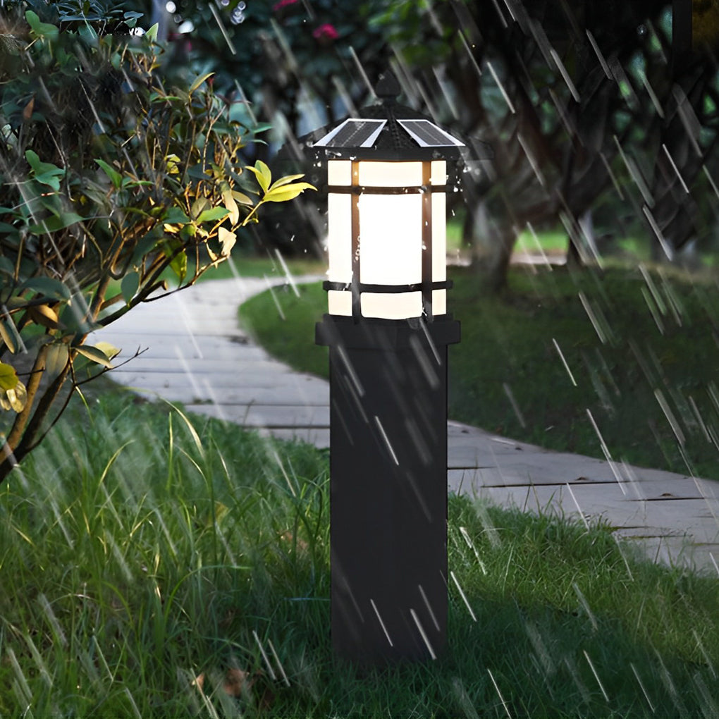 Modern Solar LED Bollard Lights with Ancient Asian Style Top Waterproof Outdoor Light