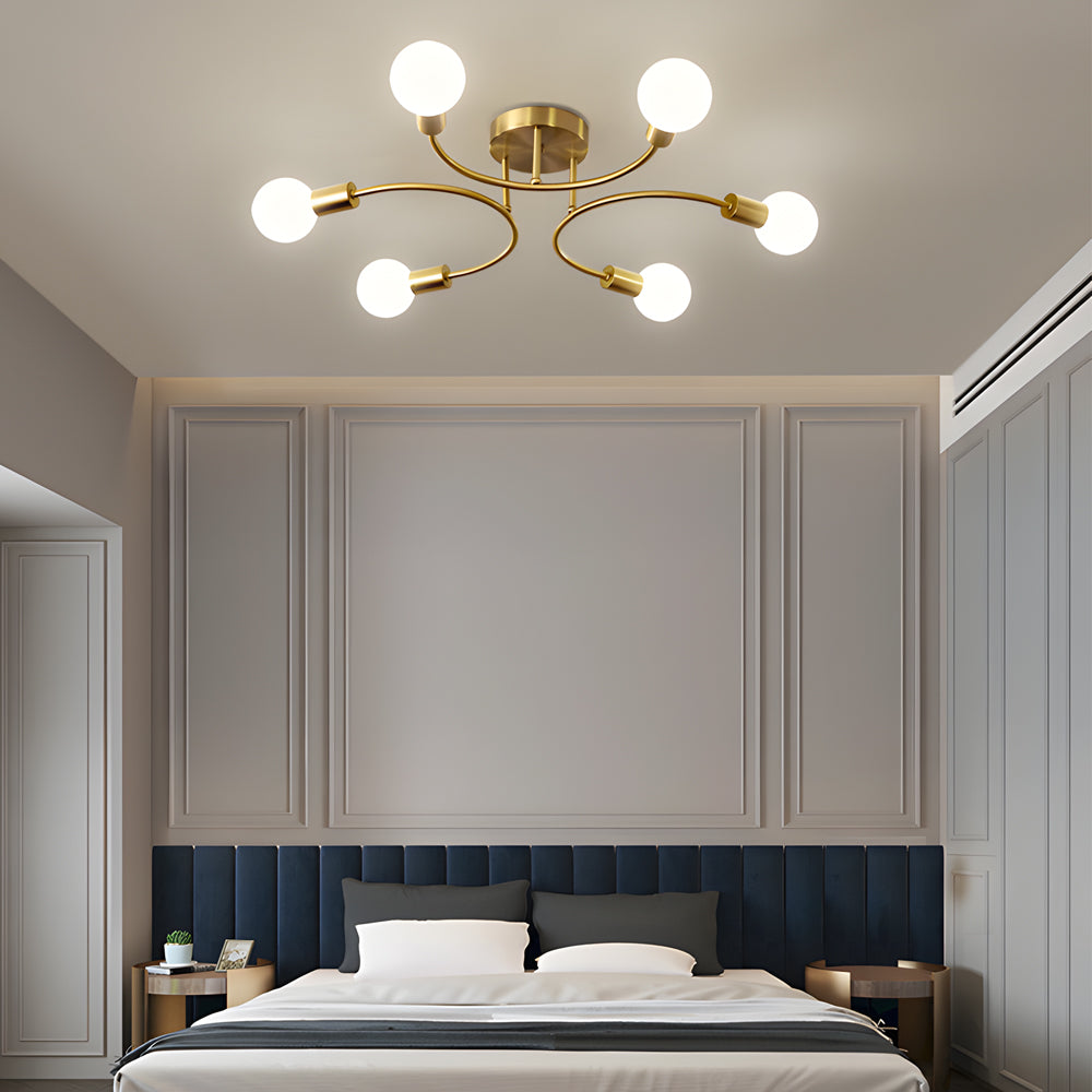 Flush Mount Gold Ceiling Light Curved Arm Modern Iron Light
