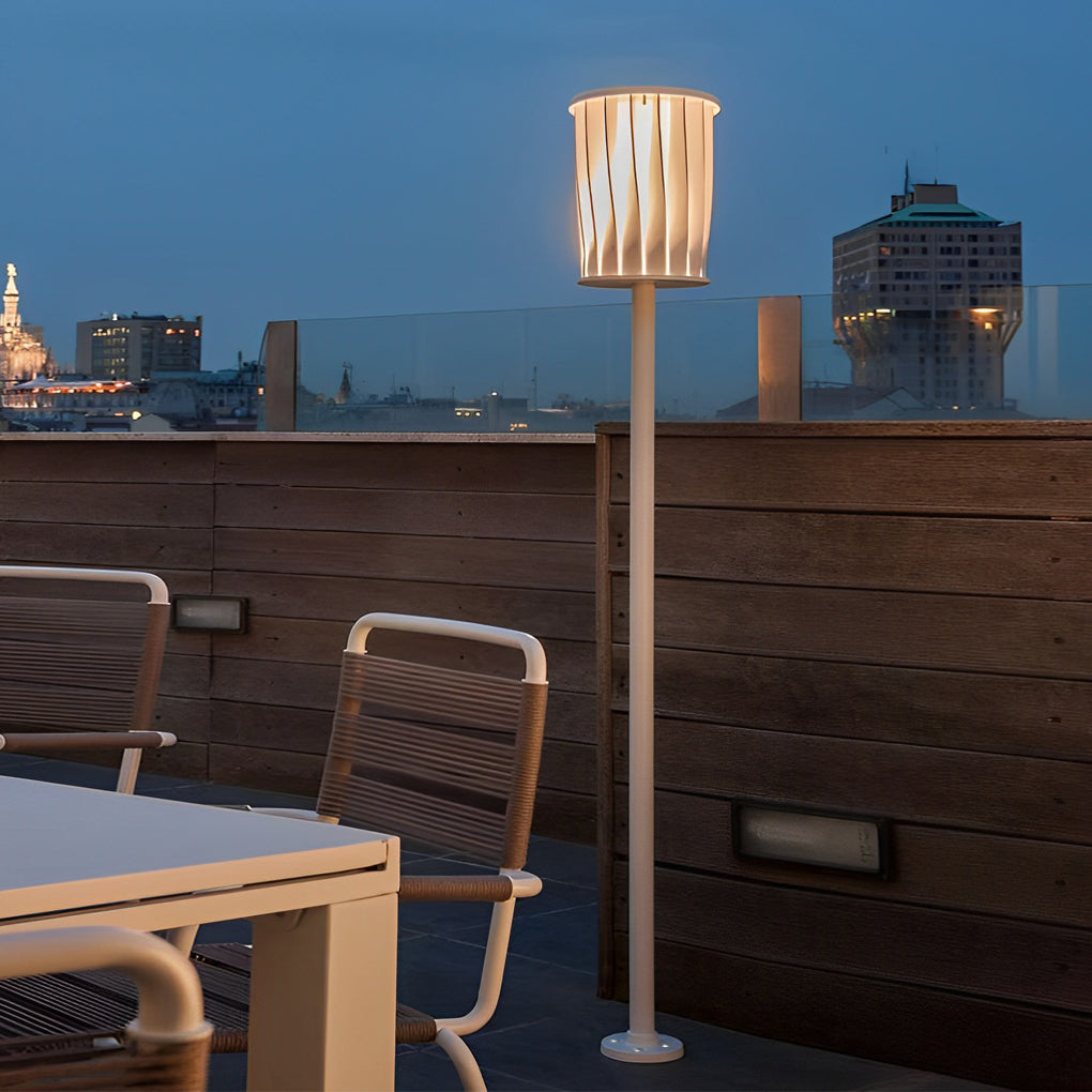 Stainless Steel Outdoor Floor Lamp with Rotating Design and Vertical Slats