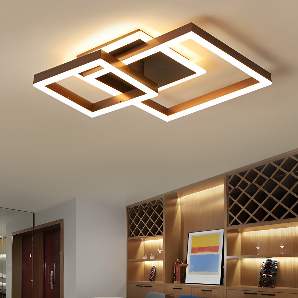 Square Overlapping LED Aluminum Brown Modern Ceiling Light Fixture