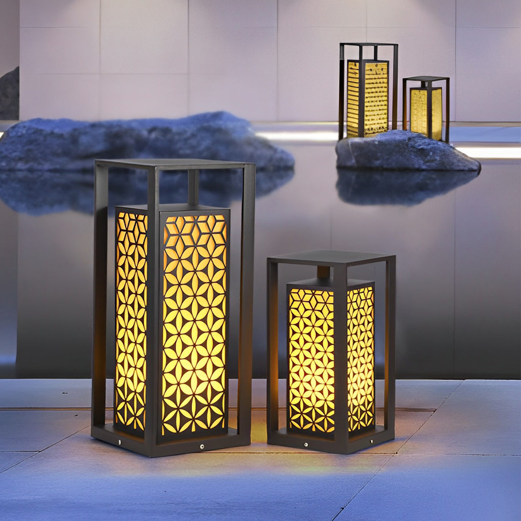 Floral Pattern LED Lawn Lamp Unique Modern Pathway Lights Black