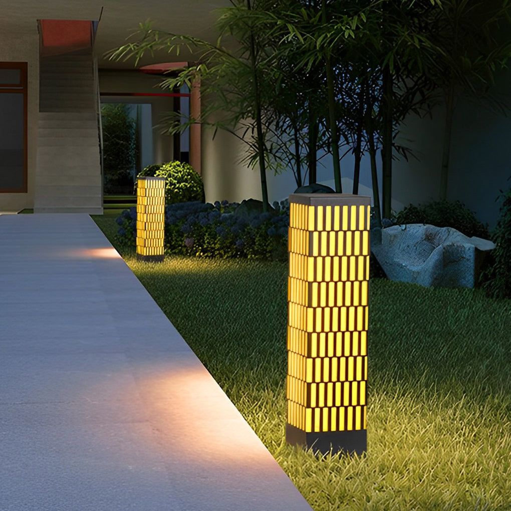Grid-Designed LED Black Outdoor Lawn Lamp Modern Waterproof Landscape Bollard Lights
