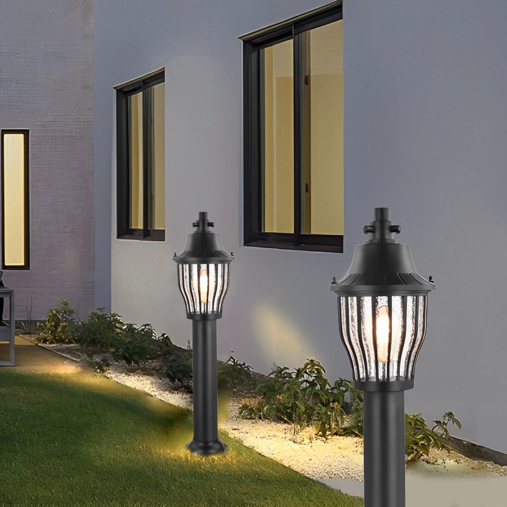 Hardwired Retro Aluminum Pathway Light with Caged Aluminum & PC Lampshade