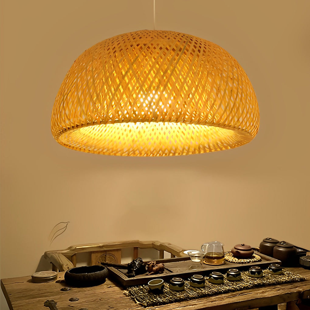 Creative Hand-woven Bamboo Lantern Three Step Dimming LED Chandelier