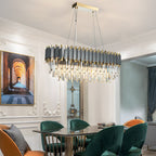 6/8-Light Crystal Layered Chandelier Dimmable Dining Room Pendant Lighting