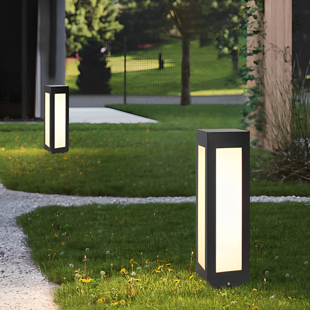 Modern Black Solar Bollard Lights Automatic, Waterproof LED Outdoor Lighting