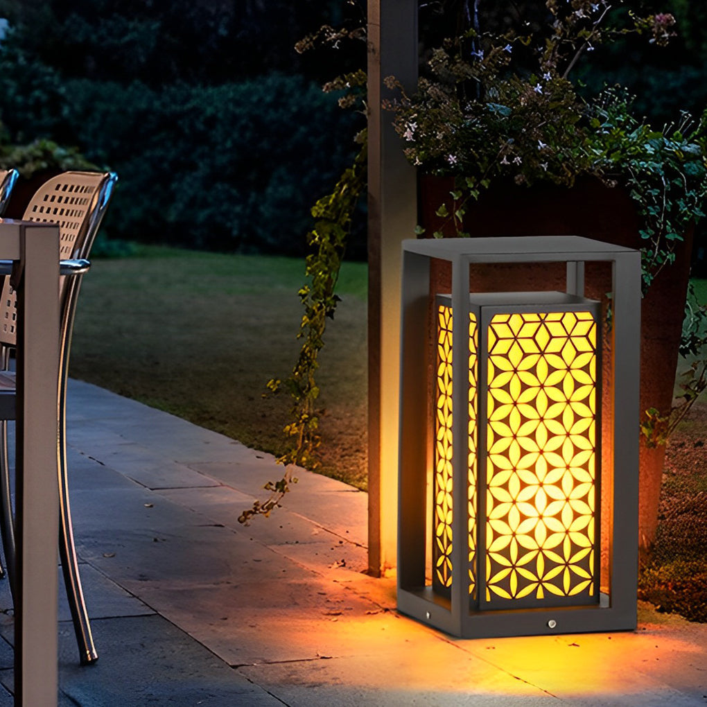 Floral Pattern LED Lawn Lamp Unique Modern Pathway Lights Black