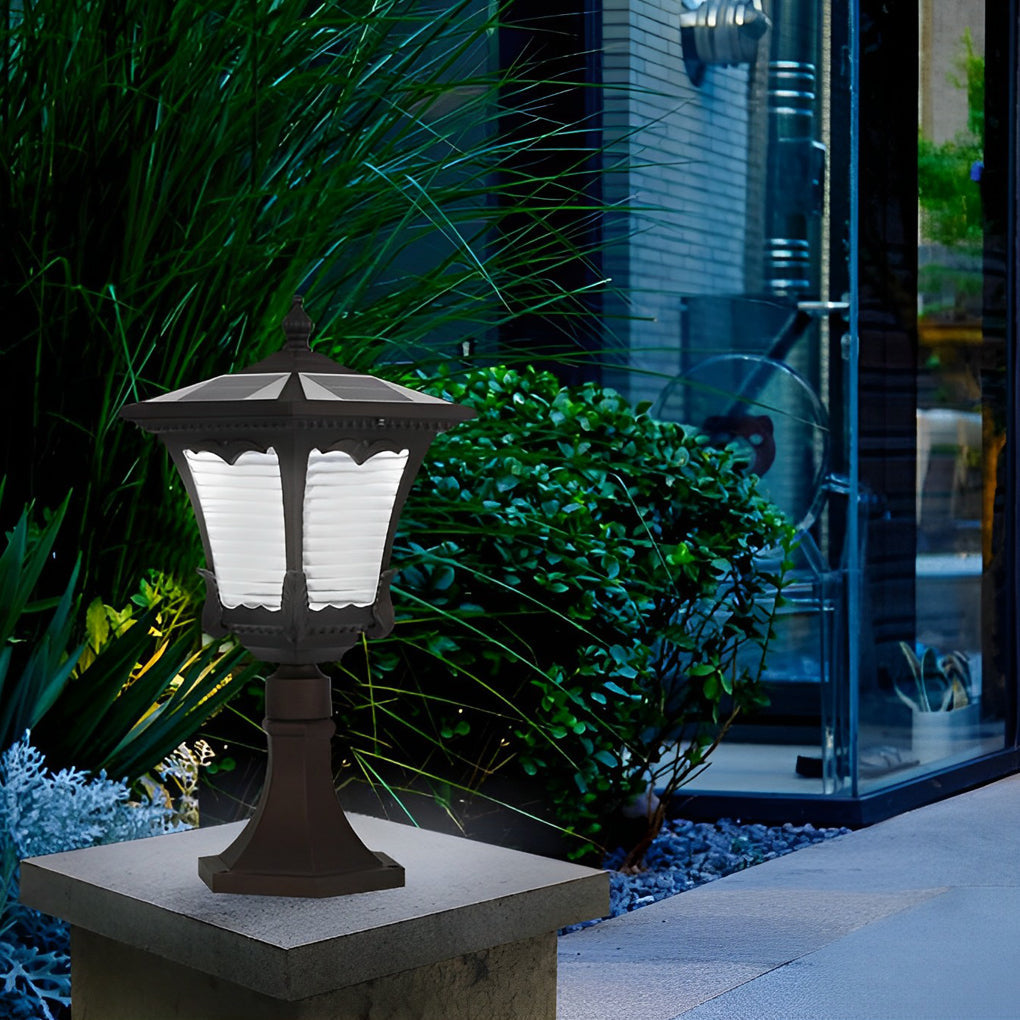 Ornate Top Vintage Solar LED Lawn Lamp in Elegant Coffee Gold Finish
