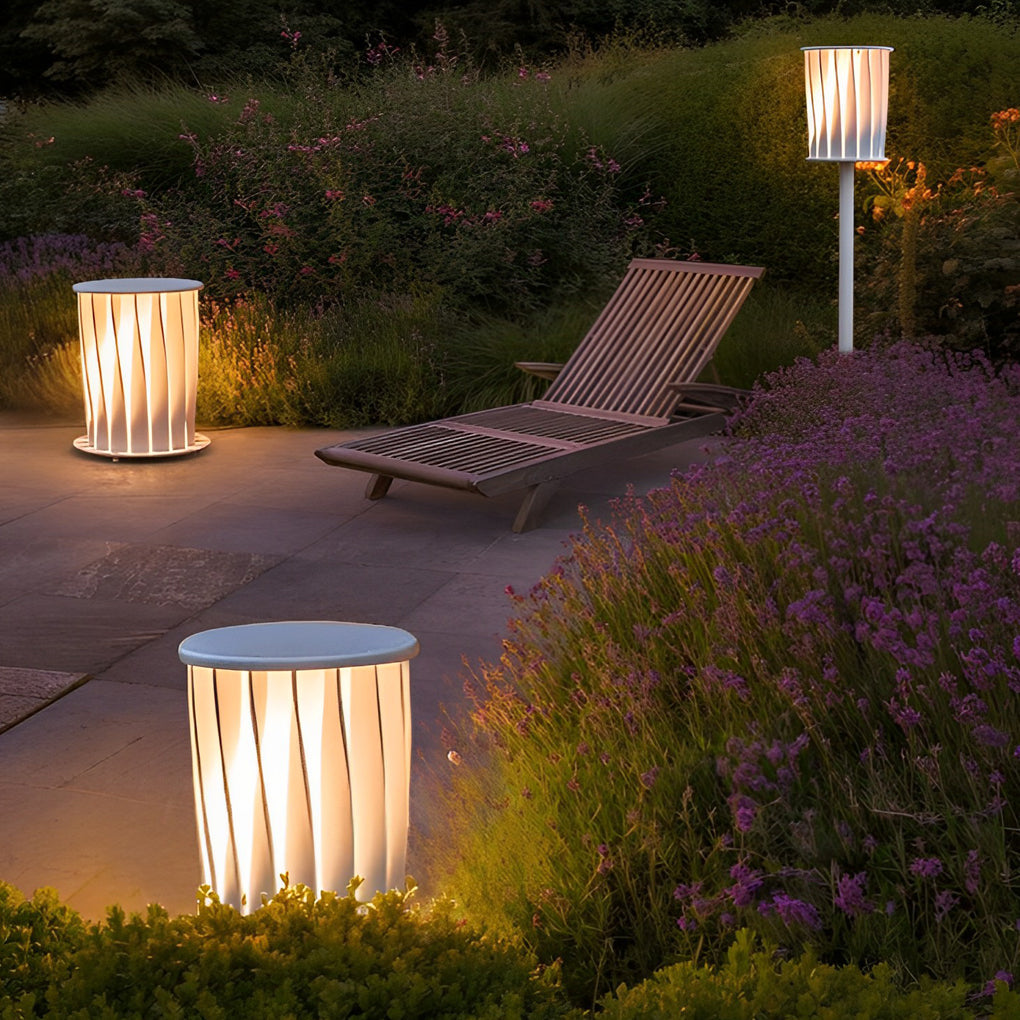 Stainless Steel Outdoor Floor Lamp with Rotating Design and Vertical Slats