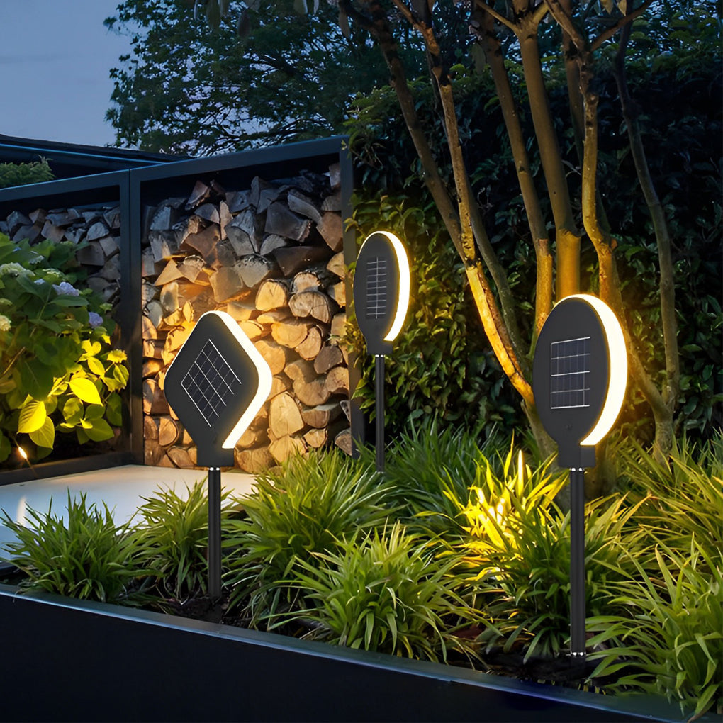 Modern Circular Black Solar LED Lawn Light