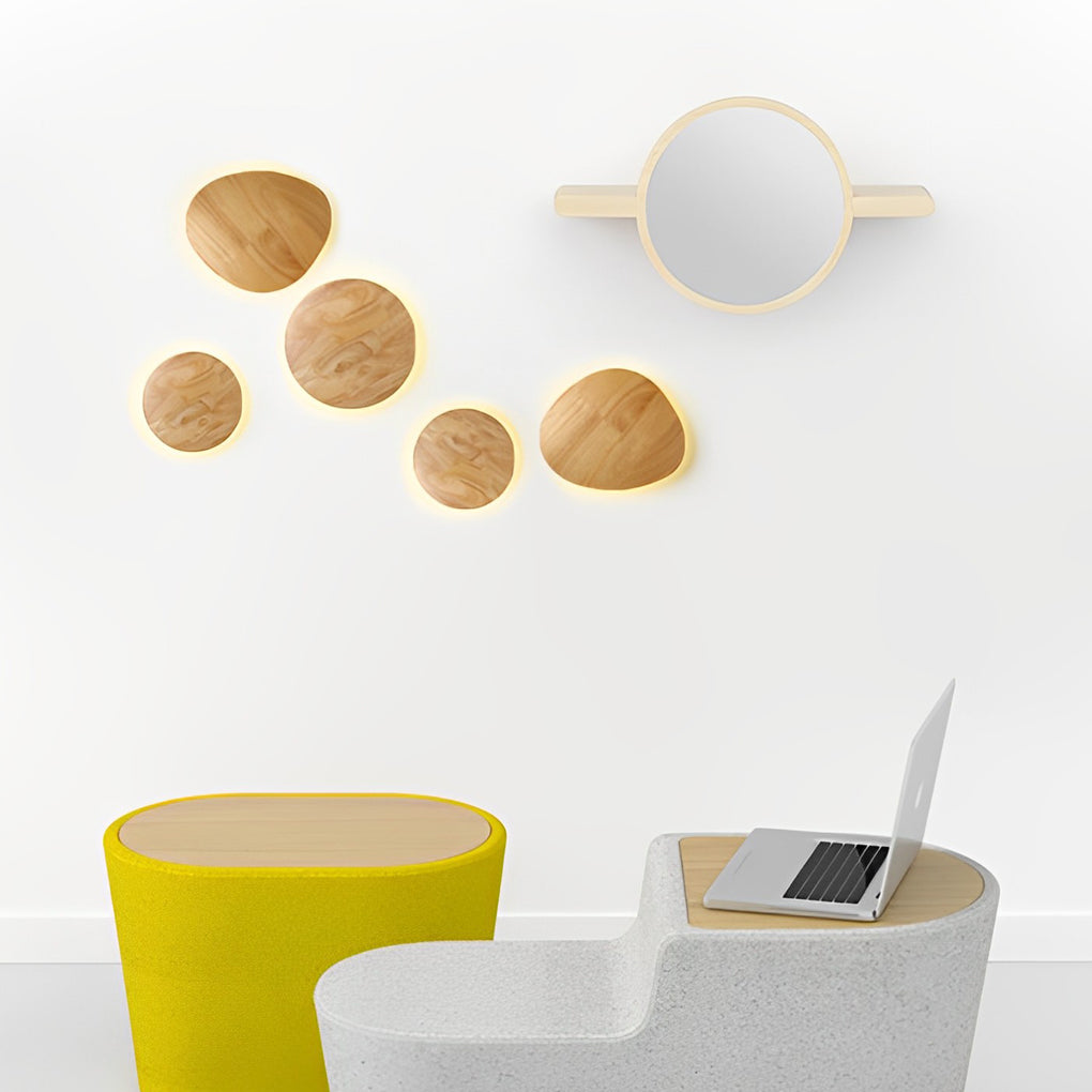 Round Oval Creative LED Wood Nordic Bedside Wall Lamp Wall Sconce Lighting