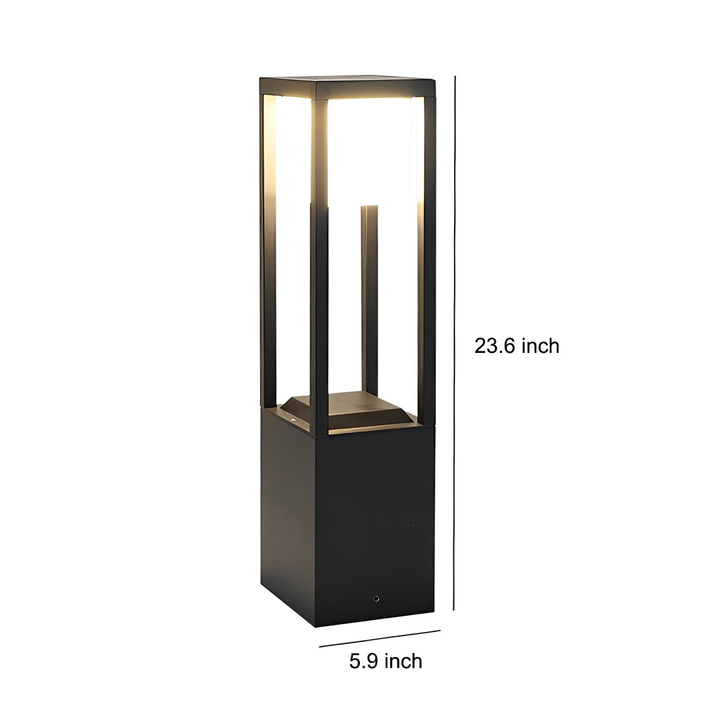 Hollow Rectangular Solar LED Pathway Bollard Lights Black Aluminum Modern Design