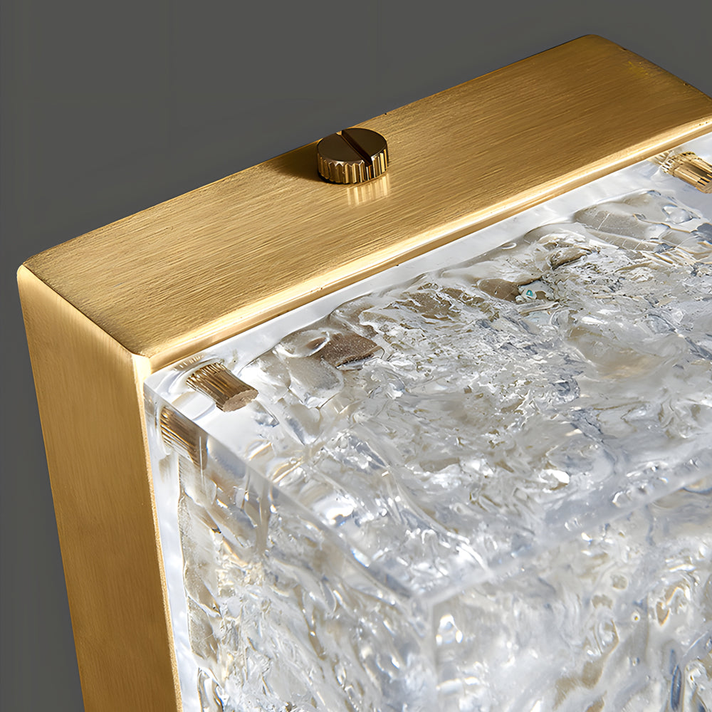 Modern Brass LED Wall Sconces Rectangle Wall Light in Ice Resin