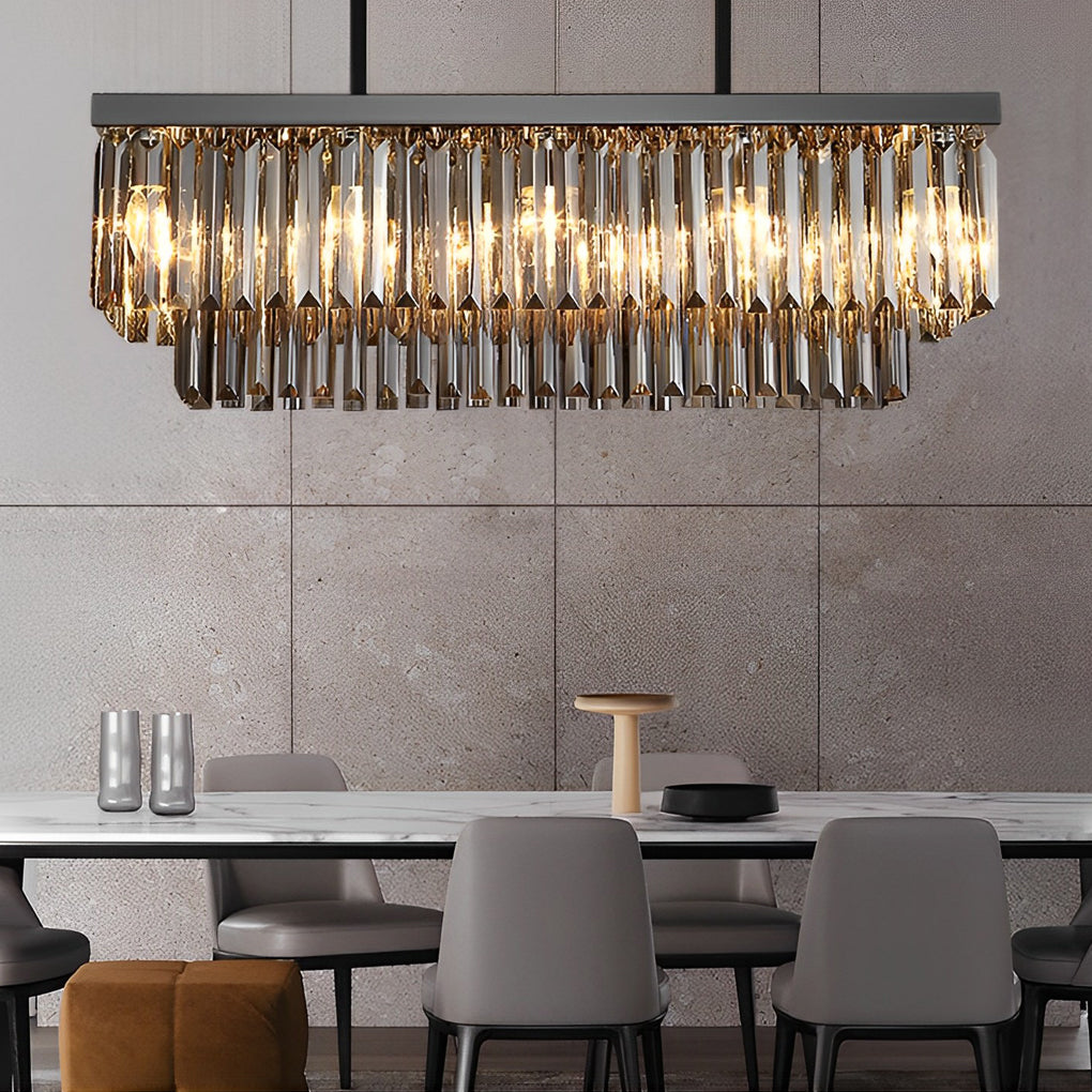 Rectangular Crystal LED 3 Step Dimming Smoke Gray Modern Chandelier