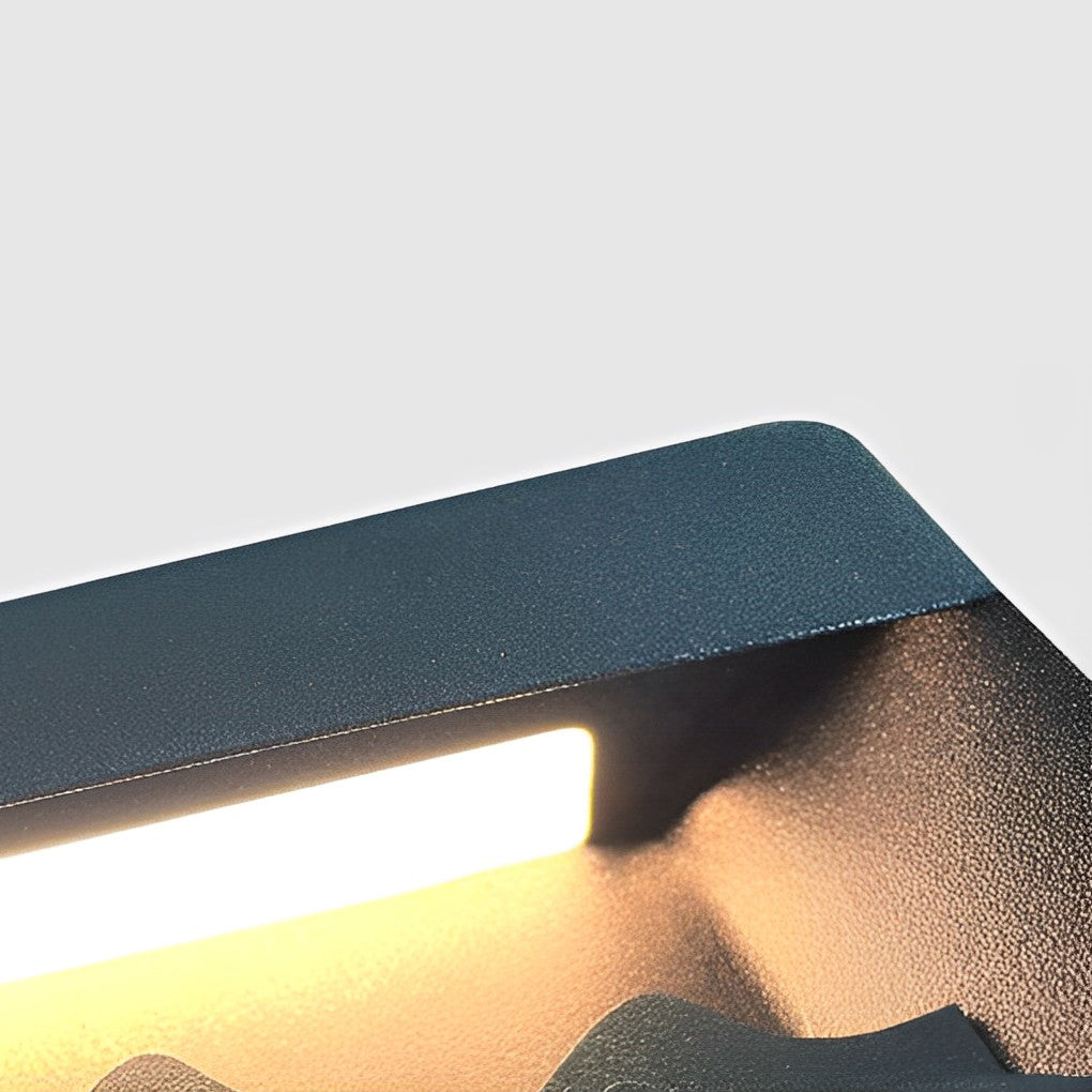 Mountain Scenery LED Waterproof Black Modern Solar Fence Post Lights