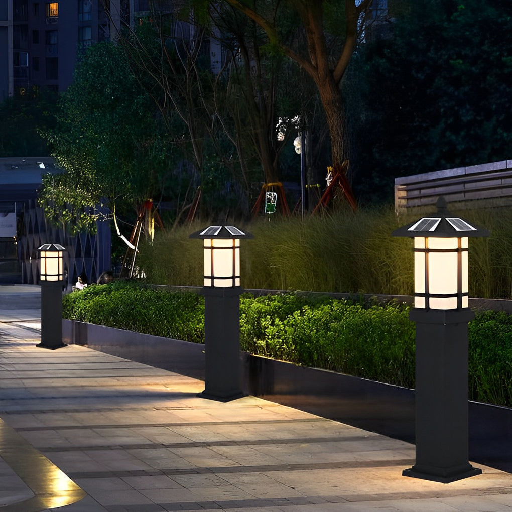 Modern Solar LED Bollard Lights with Ancient Asian Style Top Waterproof Outdoor Light