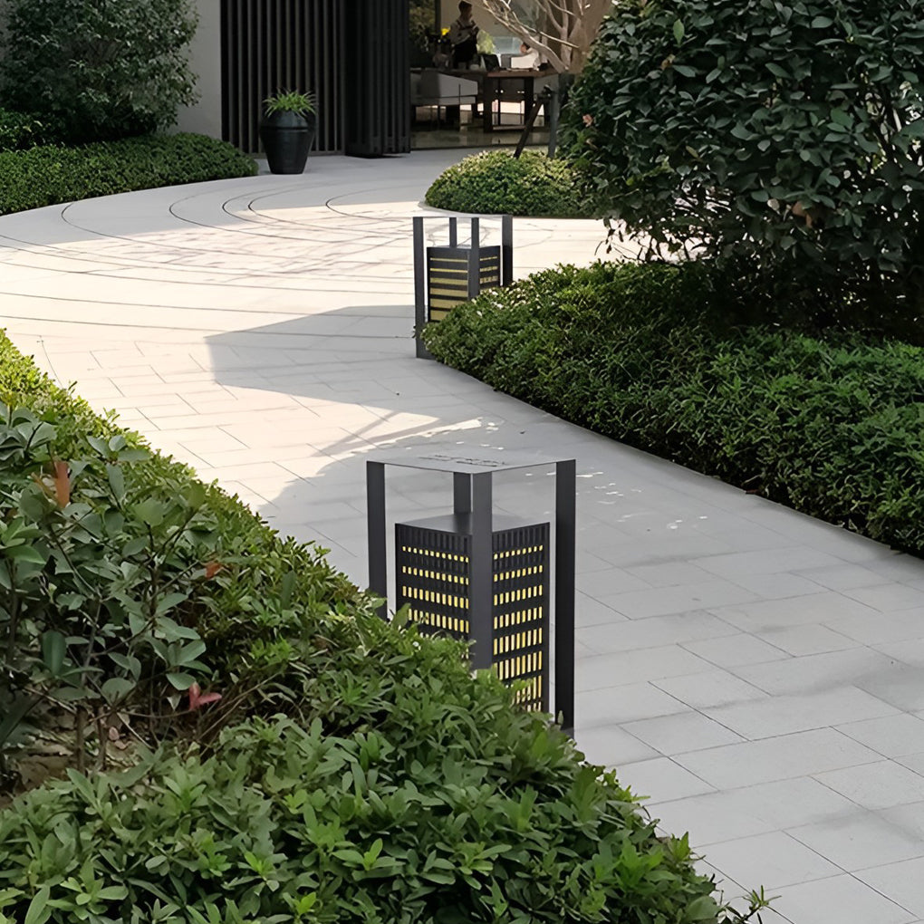 Black Industrial LED Outdoor Pathway Lantern - Building-Inspired Cuboid Design