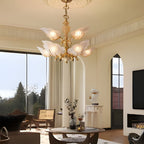 9-Light Italian Chandelier in Brass with Murano Glass Leaves