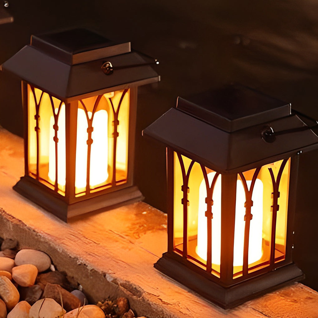Candlestick Lantern Portable LED Black Solar Outdoor Lamp