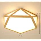 Geometric Shape Rustic Flush Mount Ceiling Light Wood Acrylic LED Light