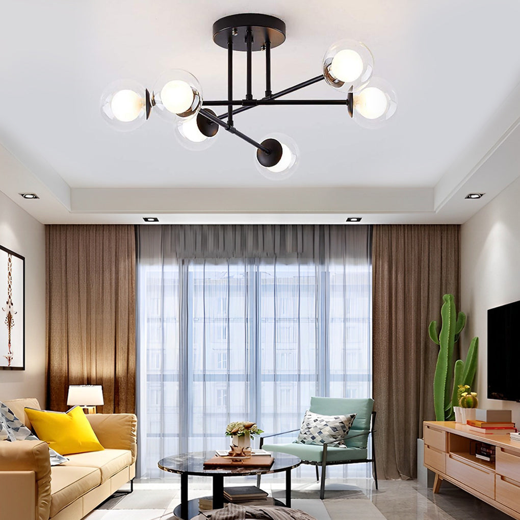 6-light Glass Sputnik LED Modern Ceiling Light Hanging Lamp Chandelier