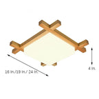 Square Rustic Wood Dimmable LED Modern Flush Mount Ceiling Light