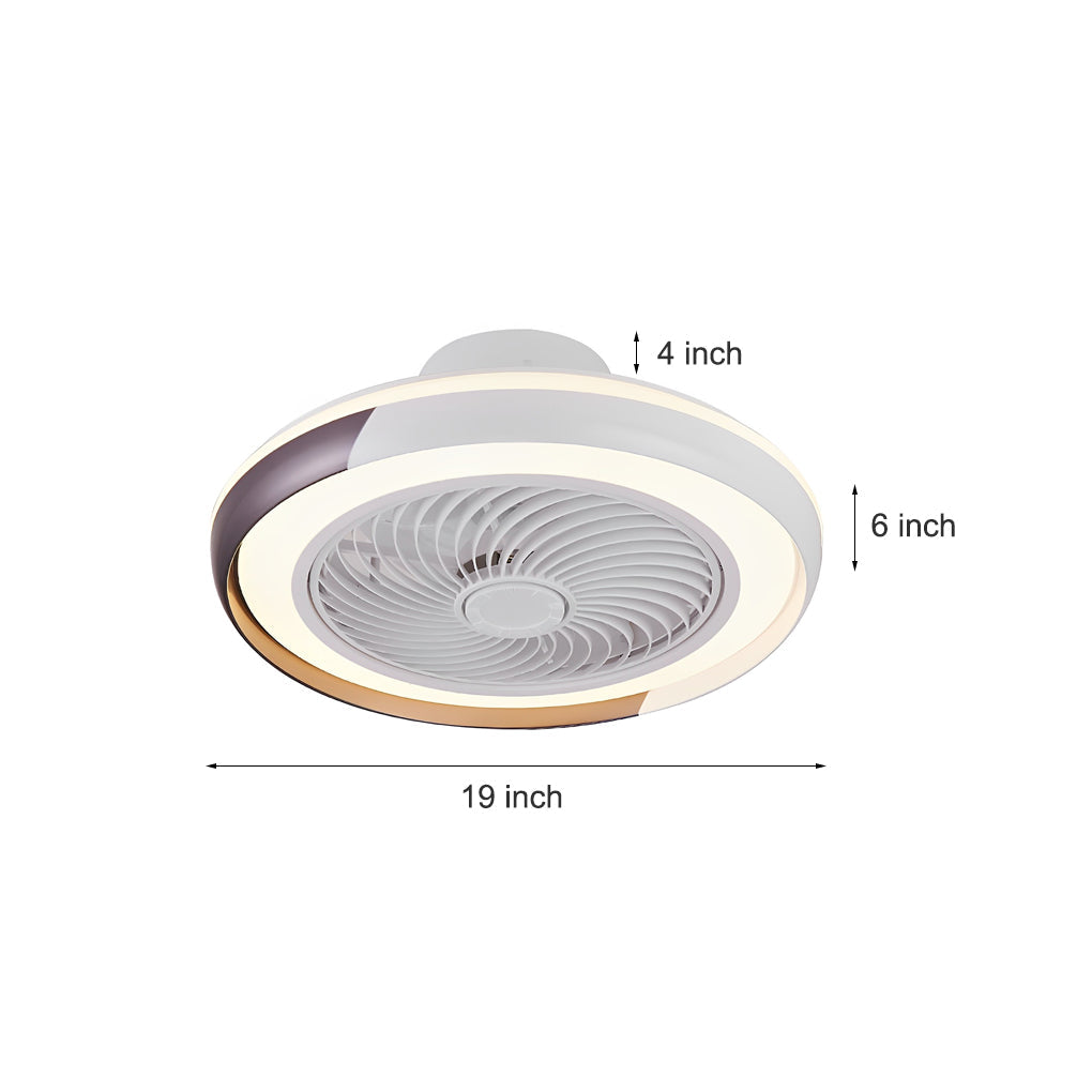 Dimmbale Morden Round Flush Mount Bladeless Ceiling Fan with LED Light