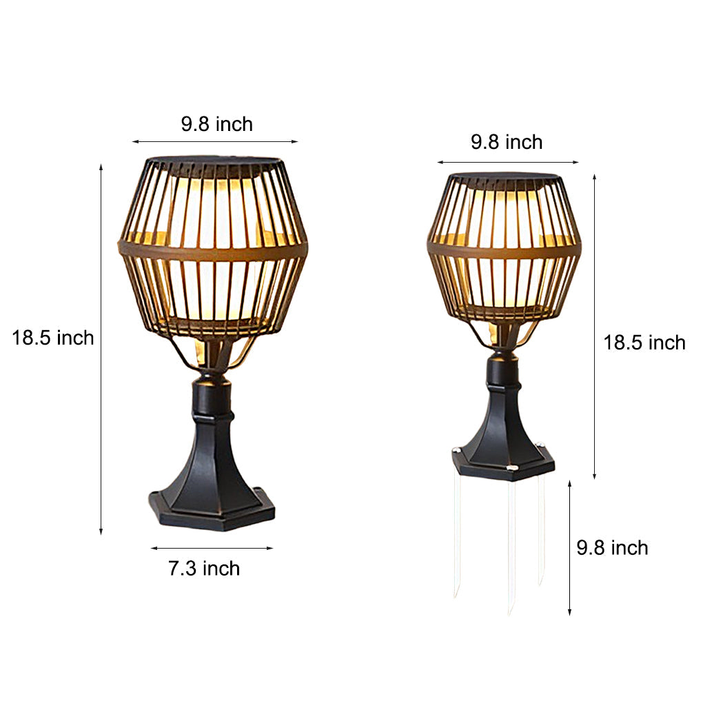 Modern Matte Black Solar Caged Lanterns
