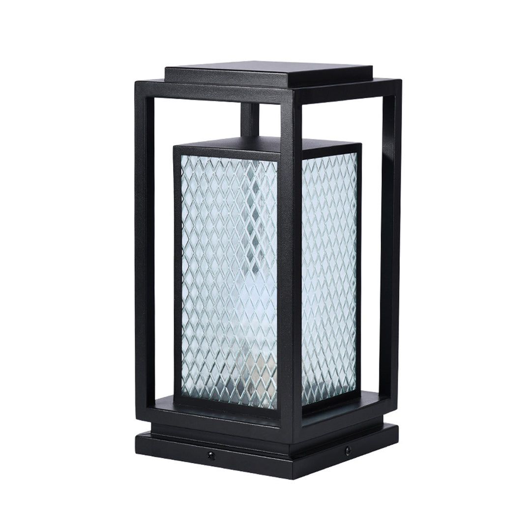 Outdoor Glass Lanterns Industrial Black Weatherproof Square Lawn Light
