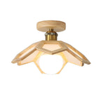 Wood Semi Flush Mount Light Modern Minimalist Lotus Light